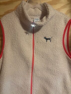 PINK Victoria's Secret Cream Sherpa Vest with Pink Trim